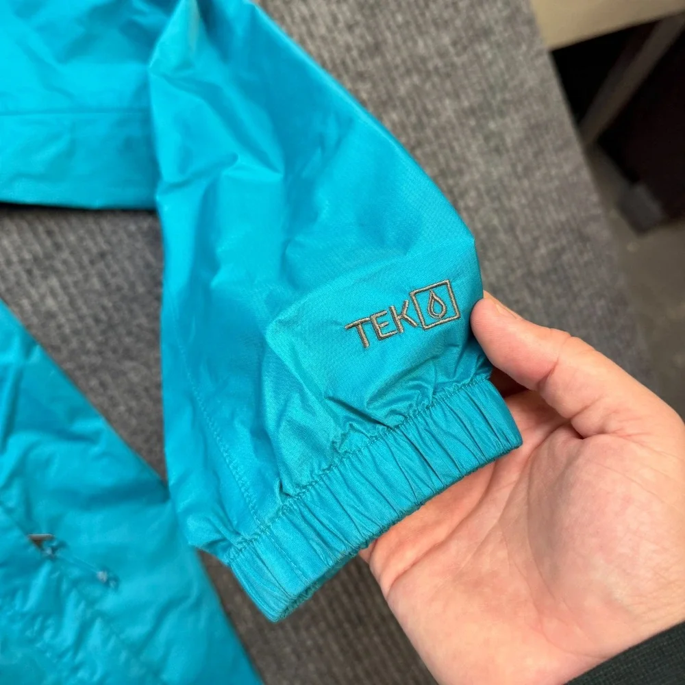 LL Bean Trail Model Jacket Kids Girls XL 18 Teal Blue Colorblock Waterproof Hood